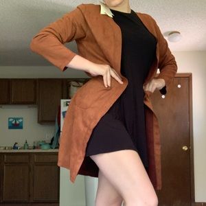 Tan/brown suede long jacket/cardigan/over coat